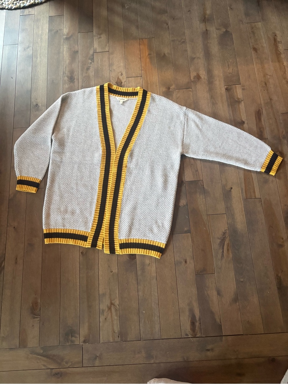 Be-You-Ti-Ful Oversized Knit Cardigan L – Mustard Black Grey Fall Preppy Sweater